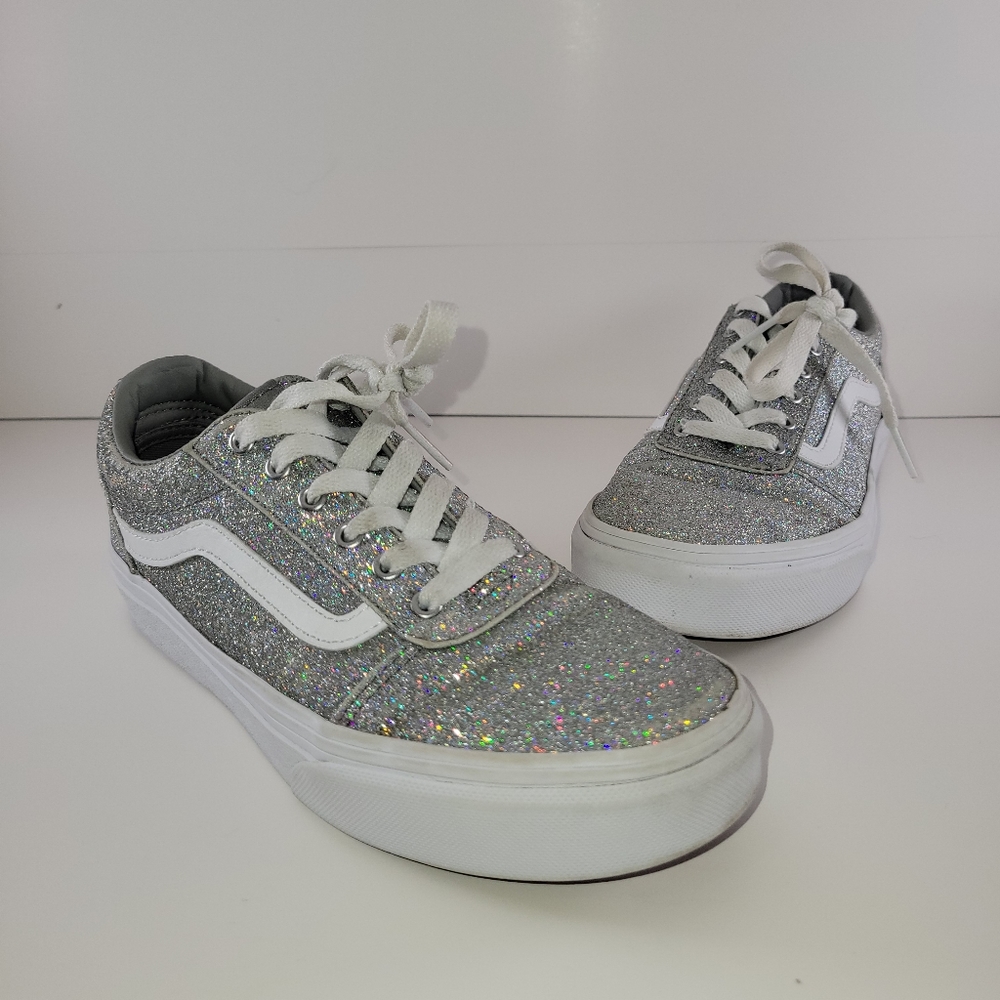 Vans Old Skool Missy Silver Glitter Skate Shoes Low Top Lace Up 3